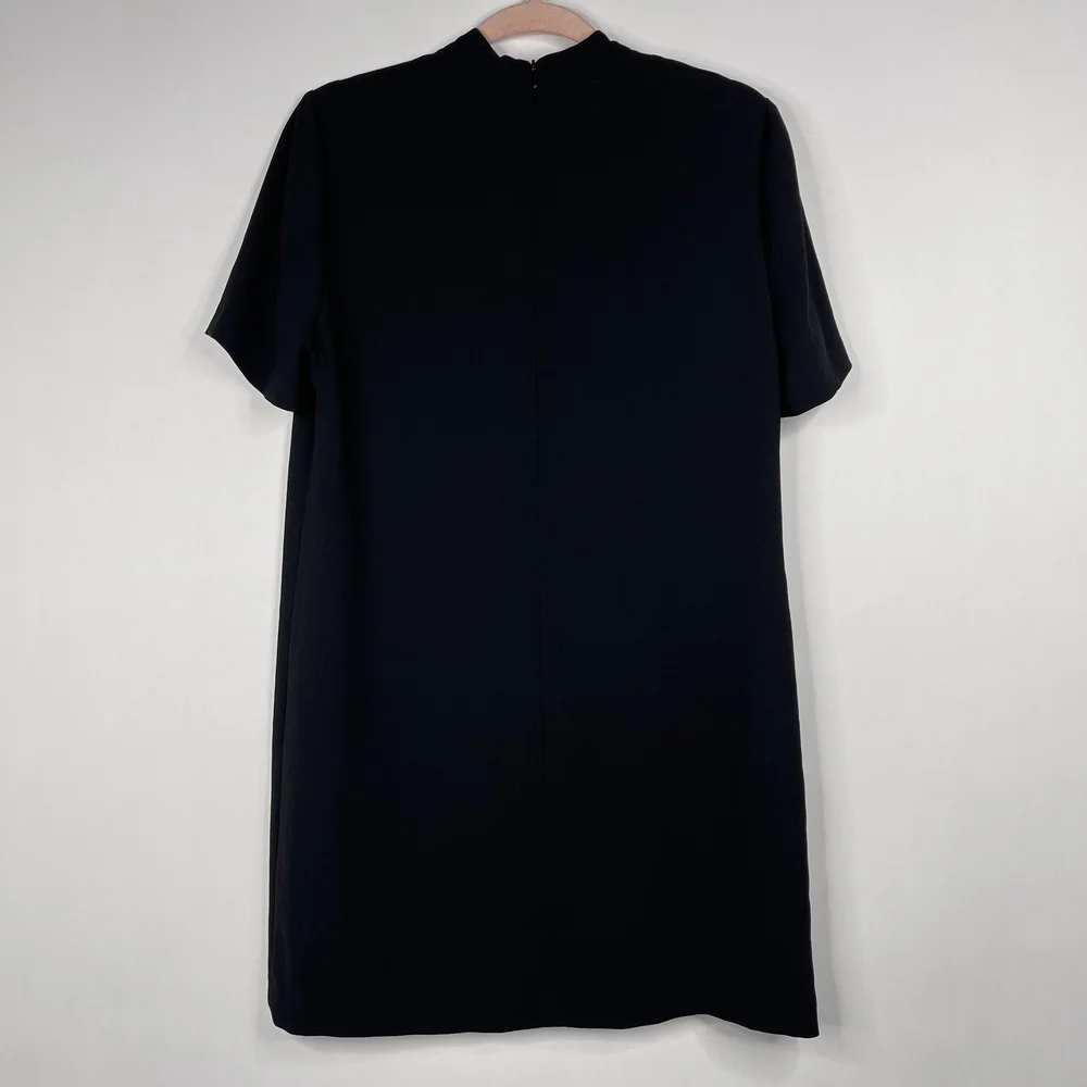 ZARA Plunge Choker Shift Dress Medium Black V-Neck Short Sleeve Back Zip #7289 - Picture 9 of 16